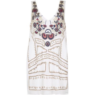 RI Resort white bead embellished cover-up